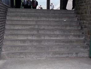 Deteriorating steps at the entrance to the school